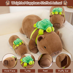 SQEQE weighted capybara plush with turtle backpack on back for playful carry