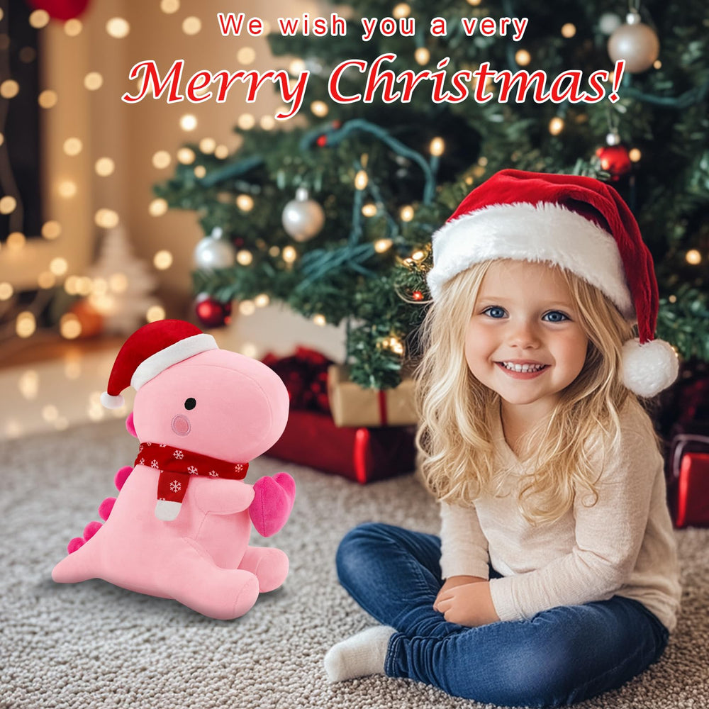 SQEQE dinosaur plush wearing a Christmas hat adds festive charm to any space