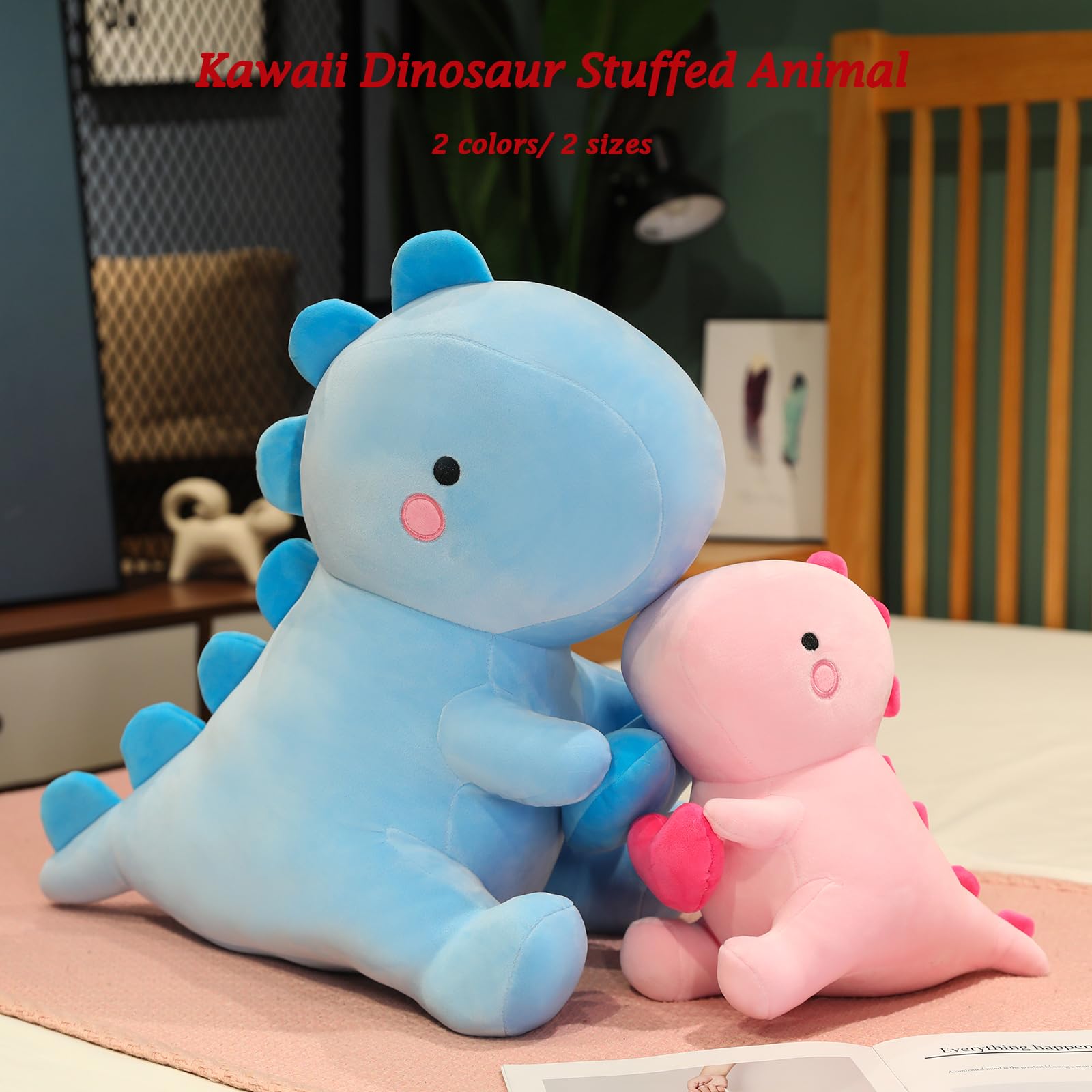 SQEQE dinosaur plush decorates bed with a friendly, comforting vibe