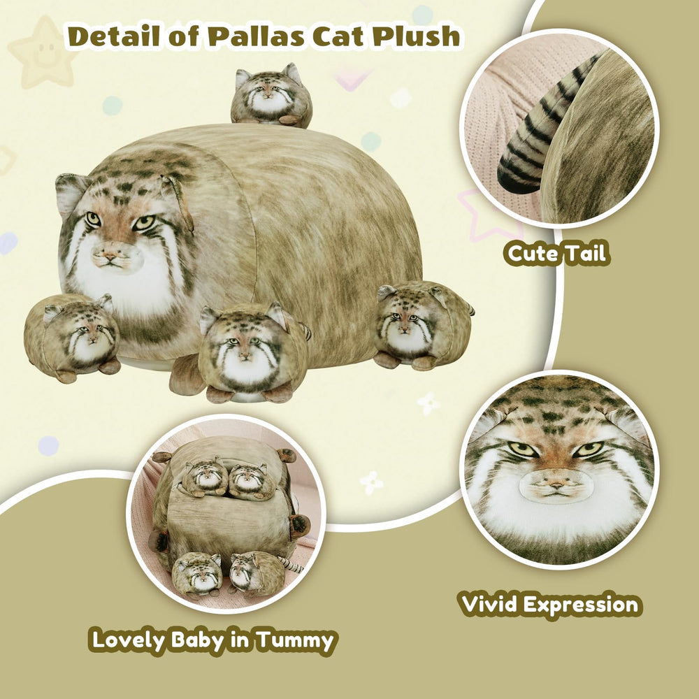 SQEQE Pallas Cat Plush four babies inside for delightful surprise playtime.