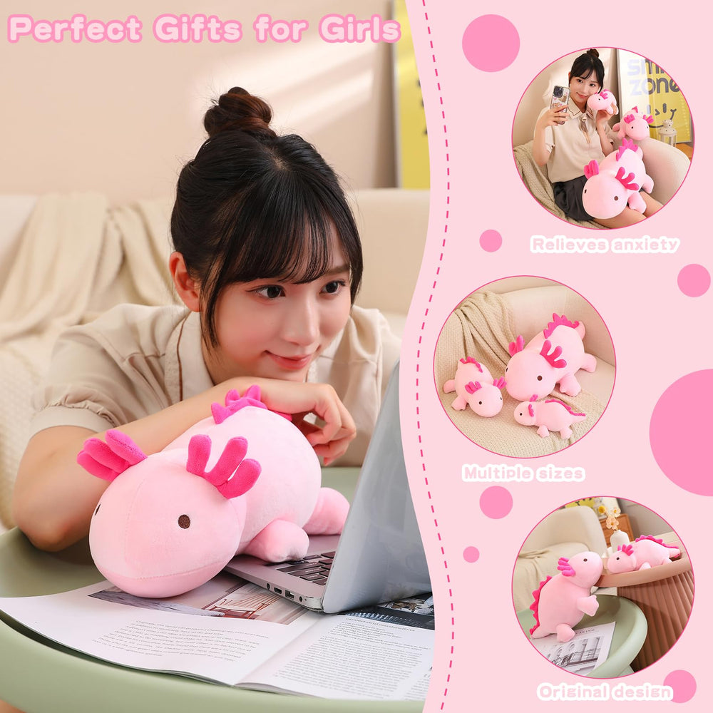 SQEQE pink axolotl plush close-up of kawaii face charm.