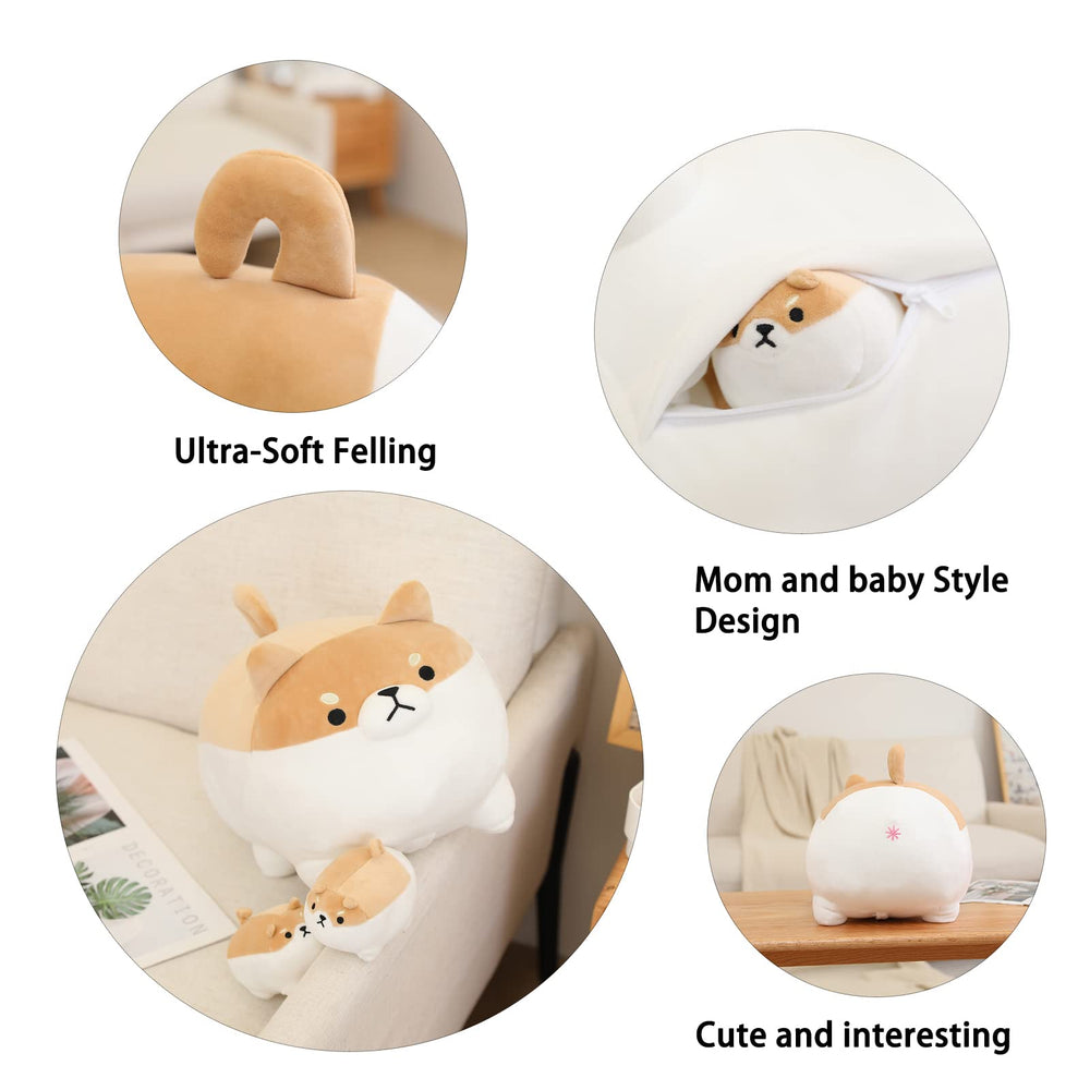 SQEQE shiba inu plush with zipper opening for easy baby removal