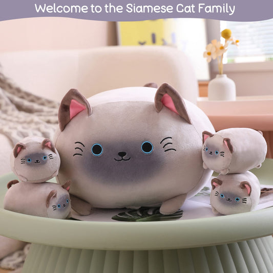 SQEQE Siamese Cat Plush four removable baby kittens for sharing play