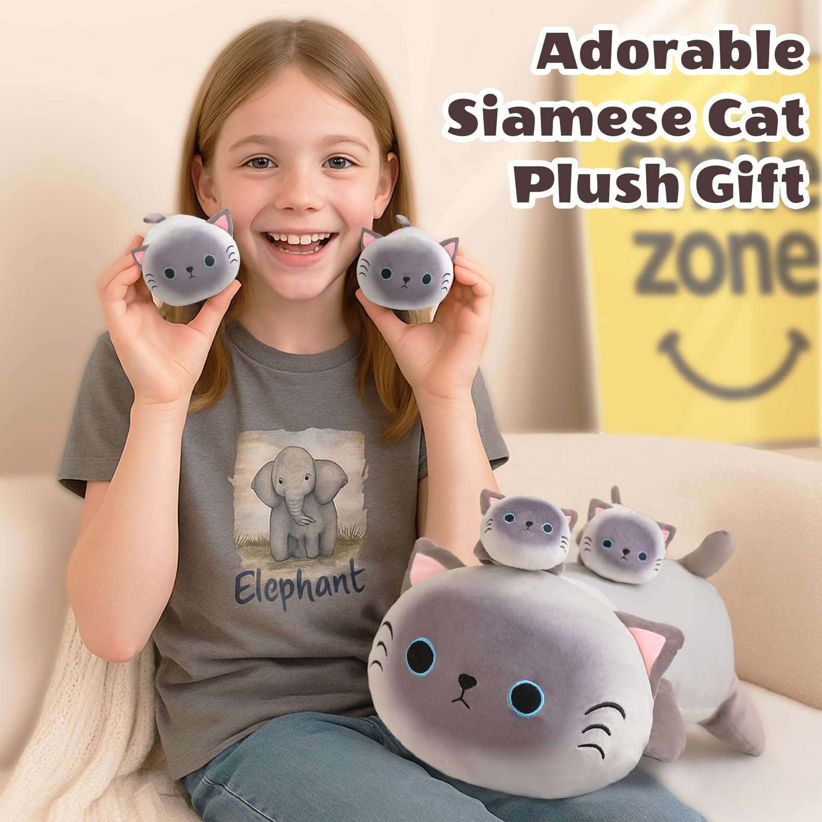 SQEQE Siamese cat plush easy to care for and maintain softness