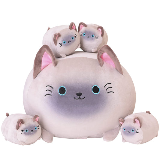 SQEQE Siamese Cat Plush Mommy Tummy with removable babies for pretend play