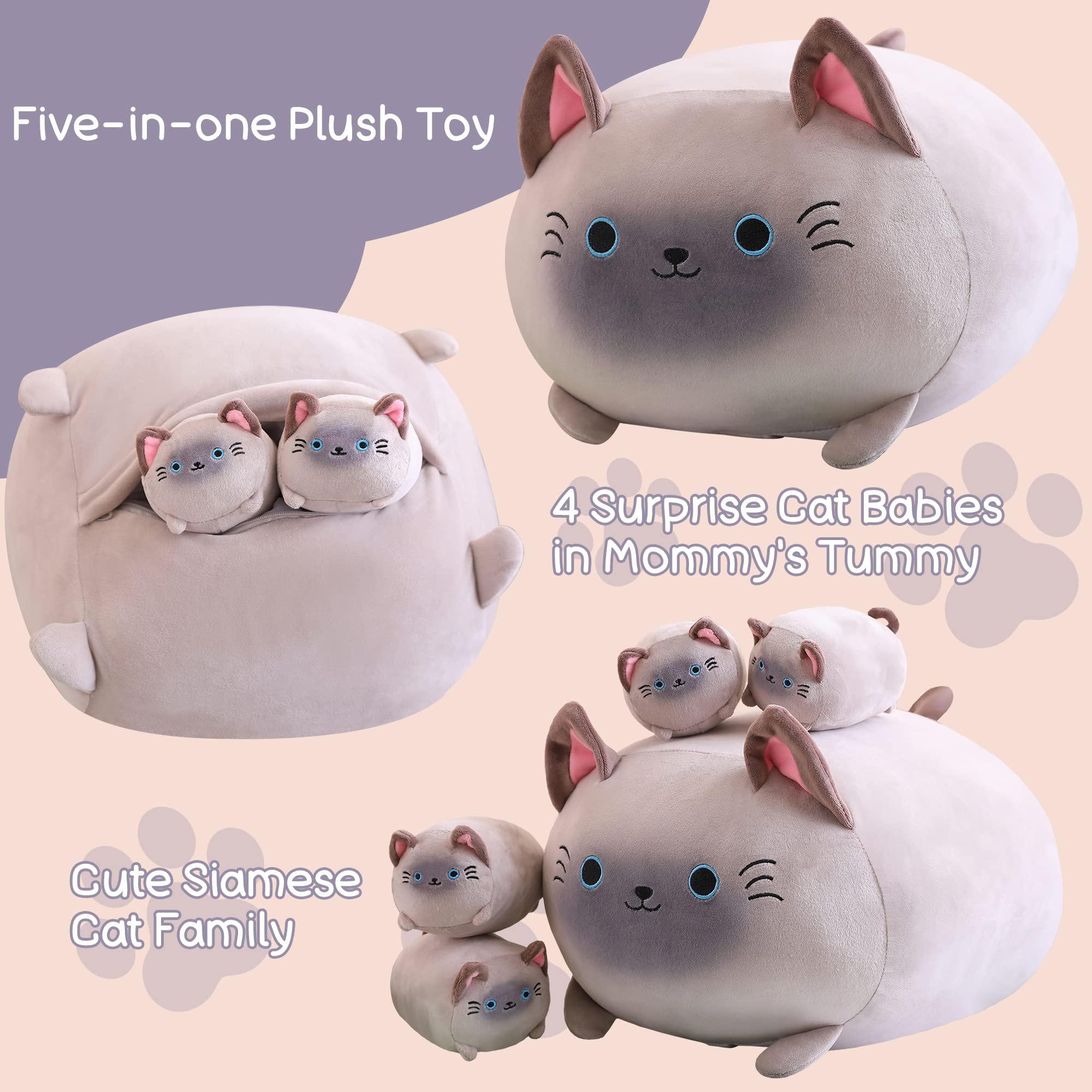SQEQE Siamese Cat Plush travel-friendly size for on-the-go comfort