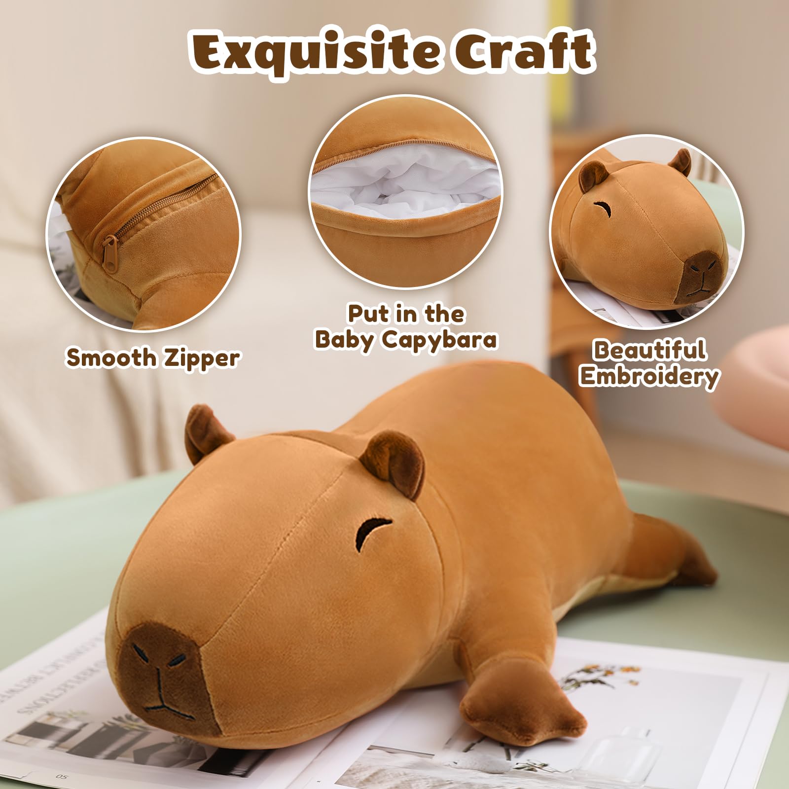 SQEQE capybara plush in bedroom for bedtime cuddles