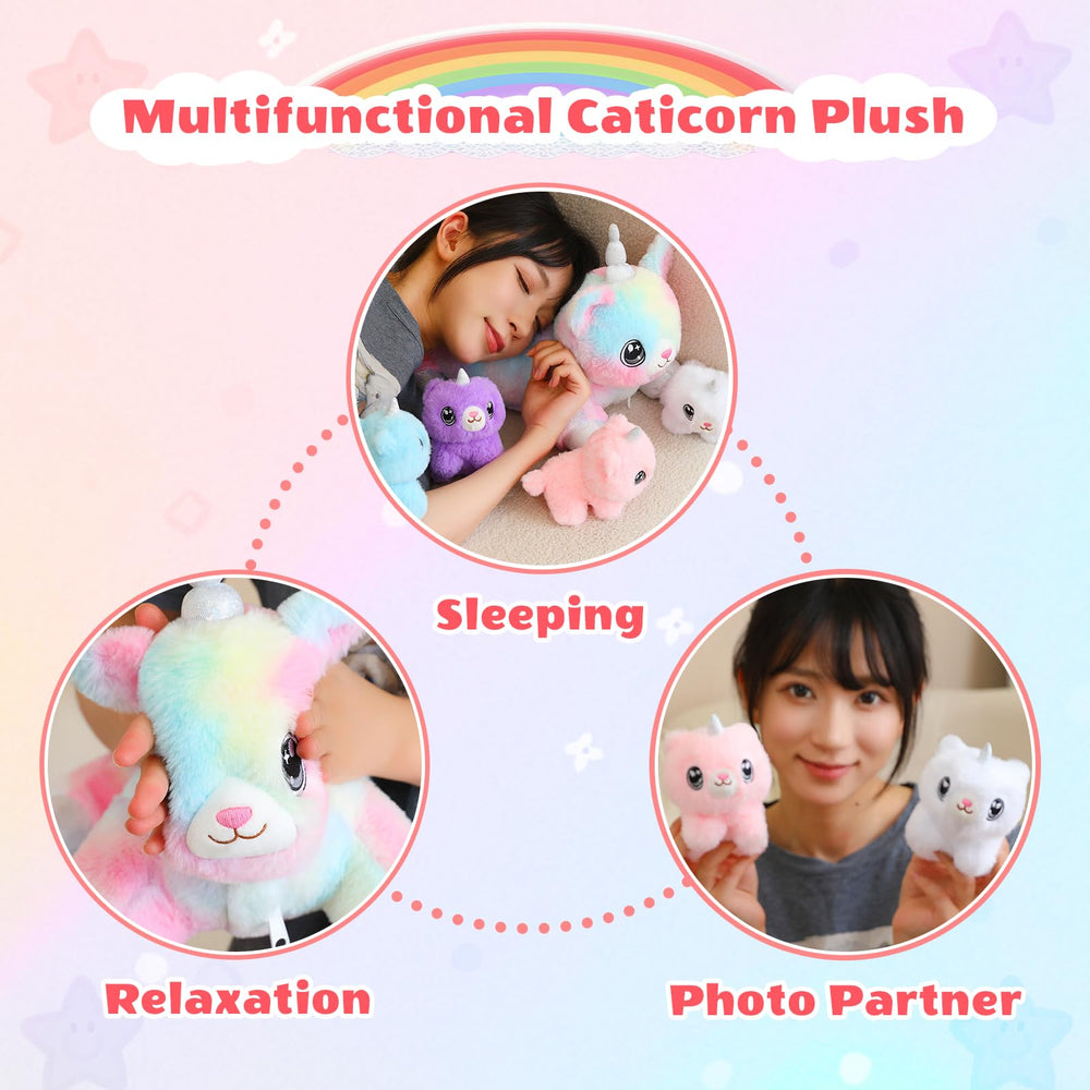 SQEQE unicorn cat plush in a child’s lap, soothing companion during naps.