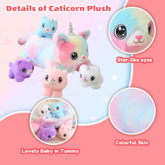 SQEQE unicorn cat plush close-up of ultra-soft short plush fabric for cozy hugs.