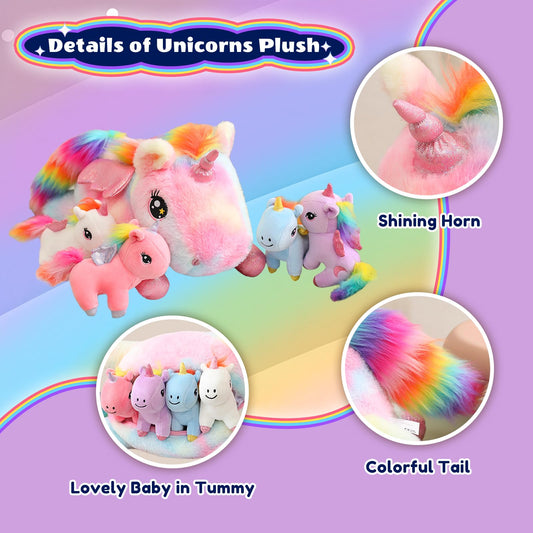 SQEQE unicorn mommy tummy zipper opening reveals removable baby unicorns