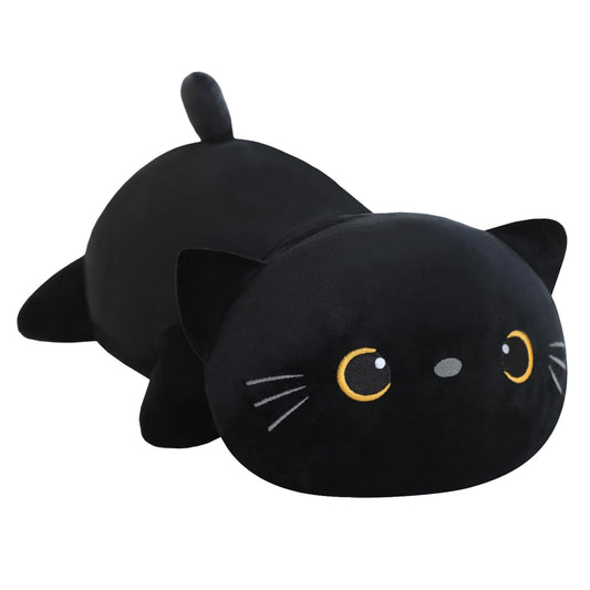 SQEQE weighted black cat plush close-up fur for cozy snuggles.