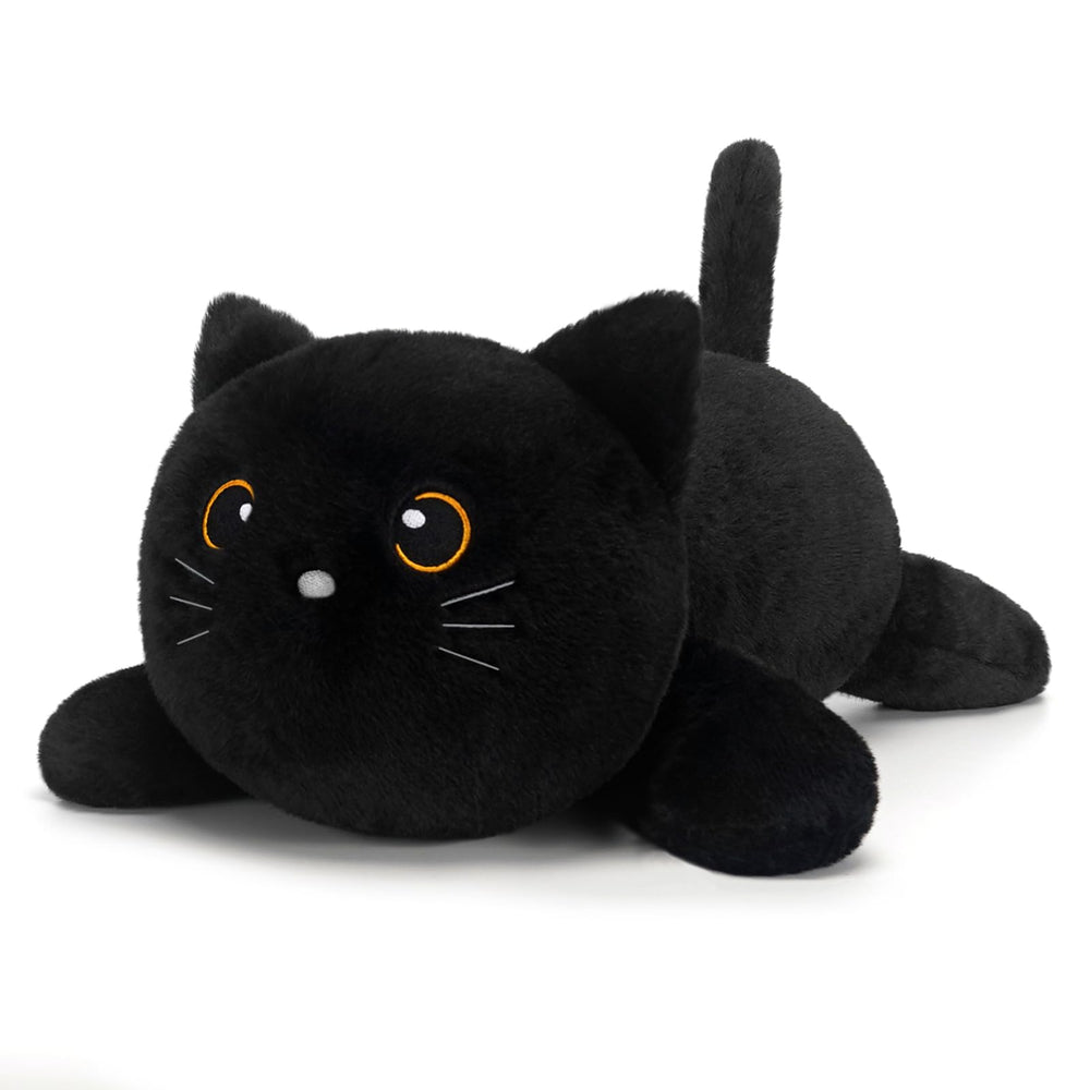 SQEQE weighted black cat plush front view, highlighting cozy fabric