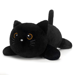 SQEQE weighted black cat plush front view, highlighting cozy fabric
