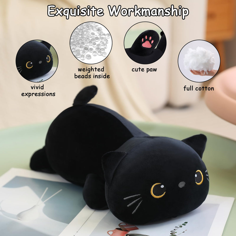 SQEQE weighted black cat plush gift-ready packaging suggests a delightful present idea.