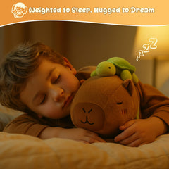 SQEQE weighted capybara plush resting on lap for calming comfort