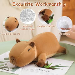 SQEQE weighted capybara plush styled on a sofa as a cozy decor accent