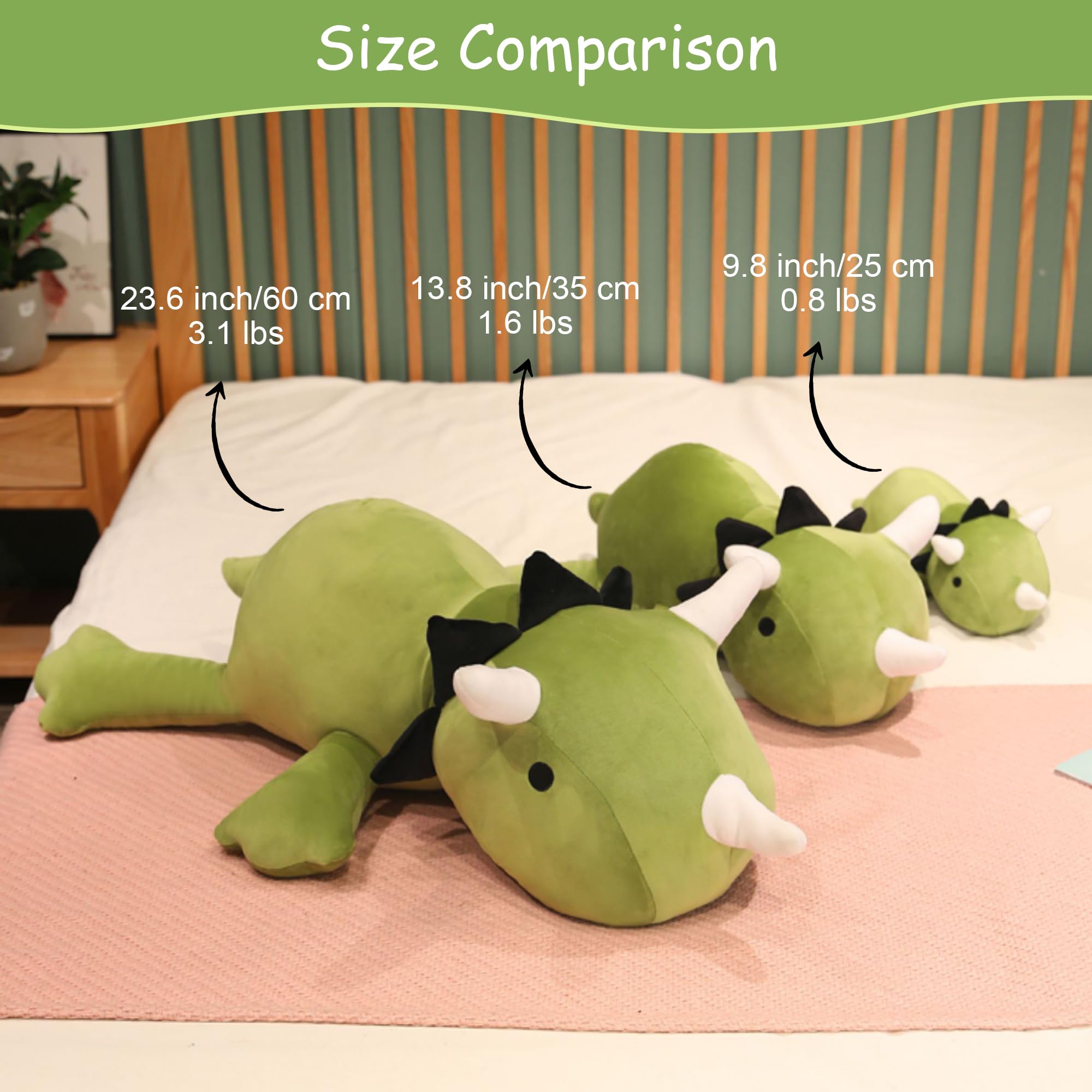 SQEQE weighted plush dinosaur comes in 13.8-inch and 60-cm sizes.