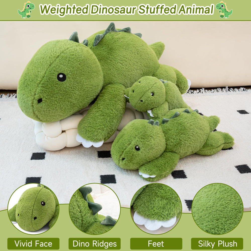 SQEQE weighted dinosaur plush side view as desk companion for focus