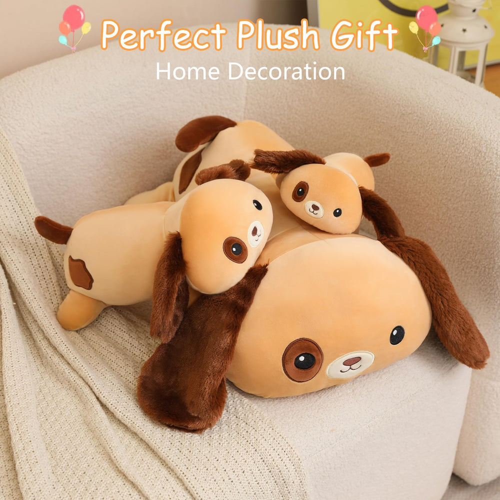 SQEQE weighted dog plush in car seat brown supportive travel companion