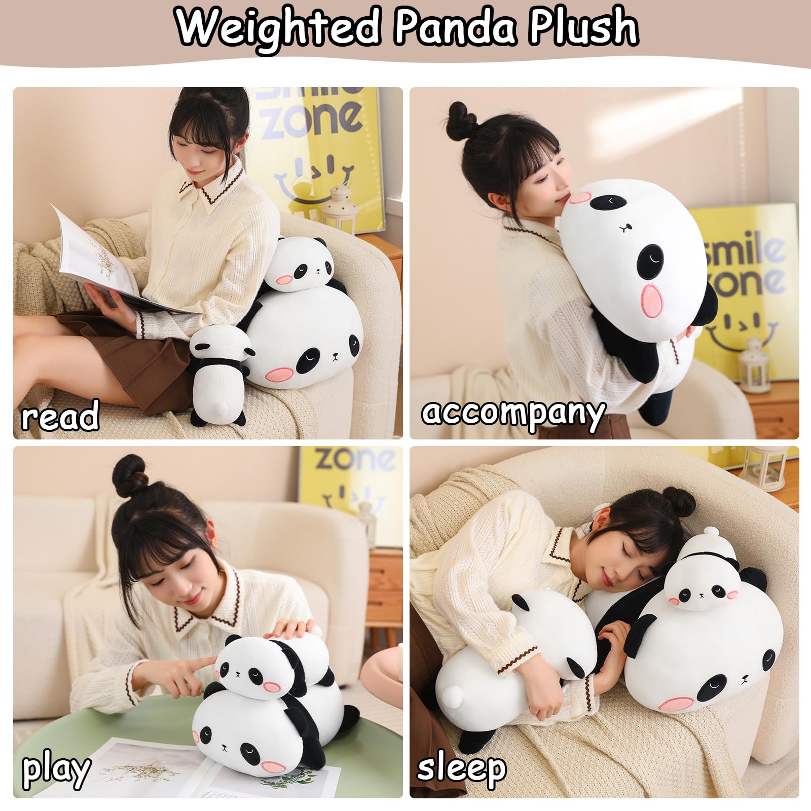 SQEQE weighted panda plush bedroom-decor—adorable addition to any space.