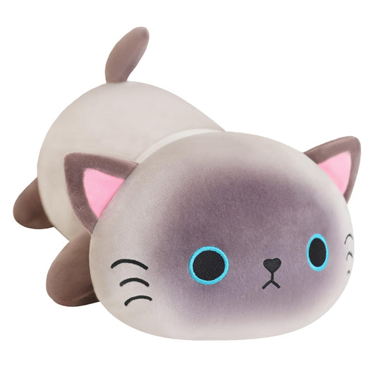 SQEQE weighted Siamese cat plush resting on sofa as cozy nap pillow