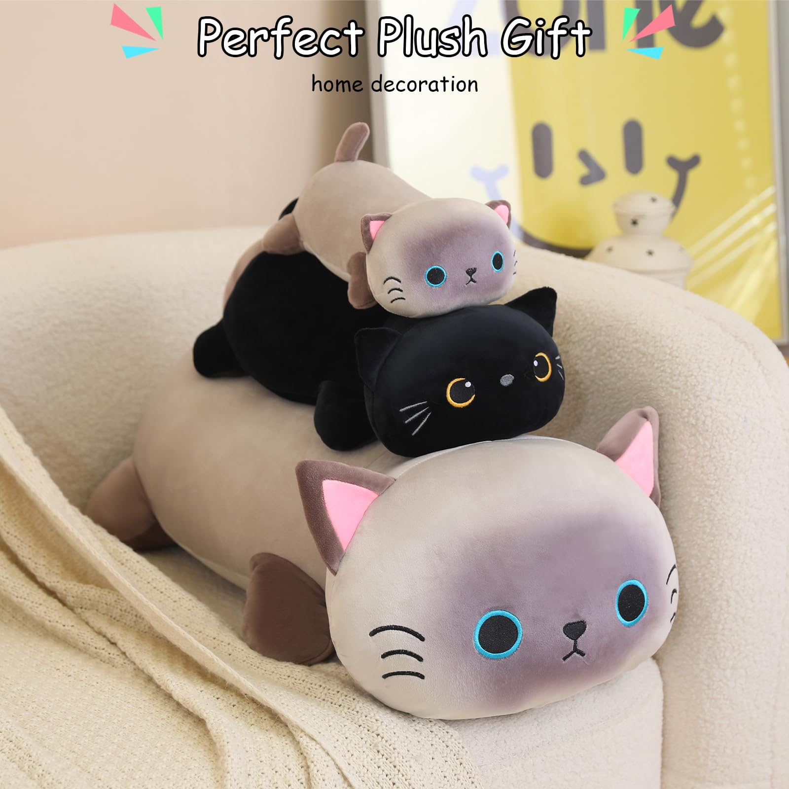 SQEQE weighted Siamese cat plush in car seat for travel comfort