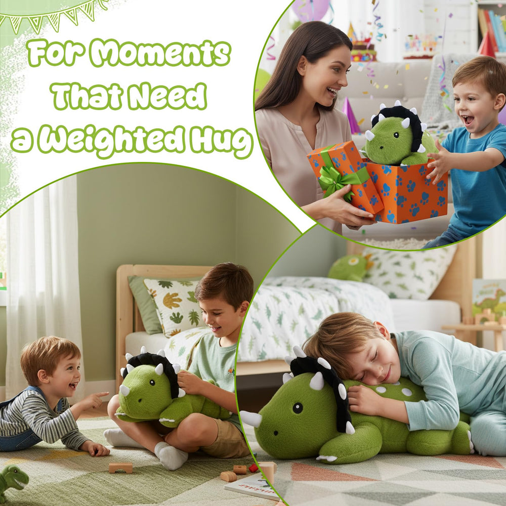 SQEQE weighted triceratops plush soft fabric gentle on sensitive skin.