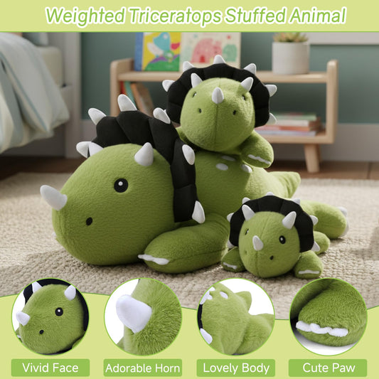 SQEQE weighted Triceratops plush stitched smile detail for friendly vibes during play