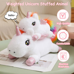 SQEQE weighted unicorn plush front view shows soft texture ideal for hugs