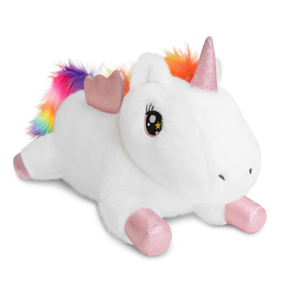 SQEQE weighted unicorn plush side view highlights comforting weight for cozy evenings