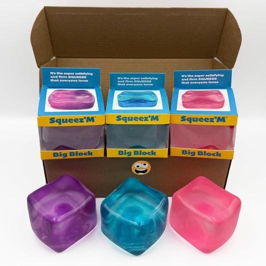 SqueezM premium big block cube front view with bright colors for tactile focus