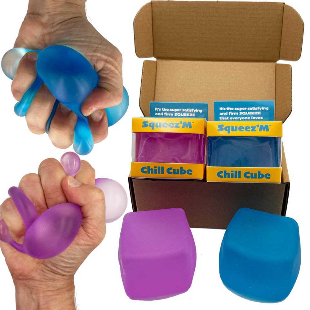 Squeez'M Chill Cubes blue with velvety texture for calming sensory play