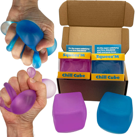 Squeez'M Chill Cubes blue with velvety texture for calming sensory play