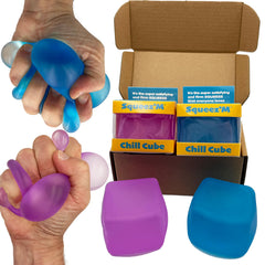 Squeez'M Chill Cubes blue with velvety texture for calming sensory play