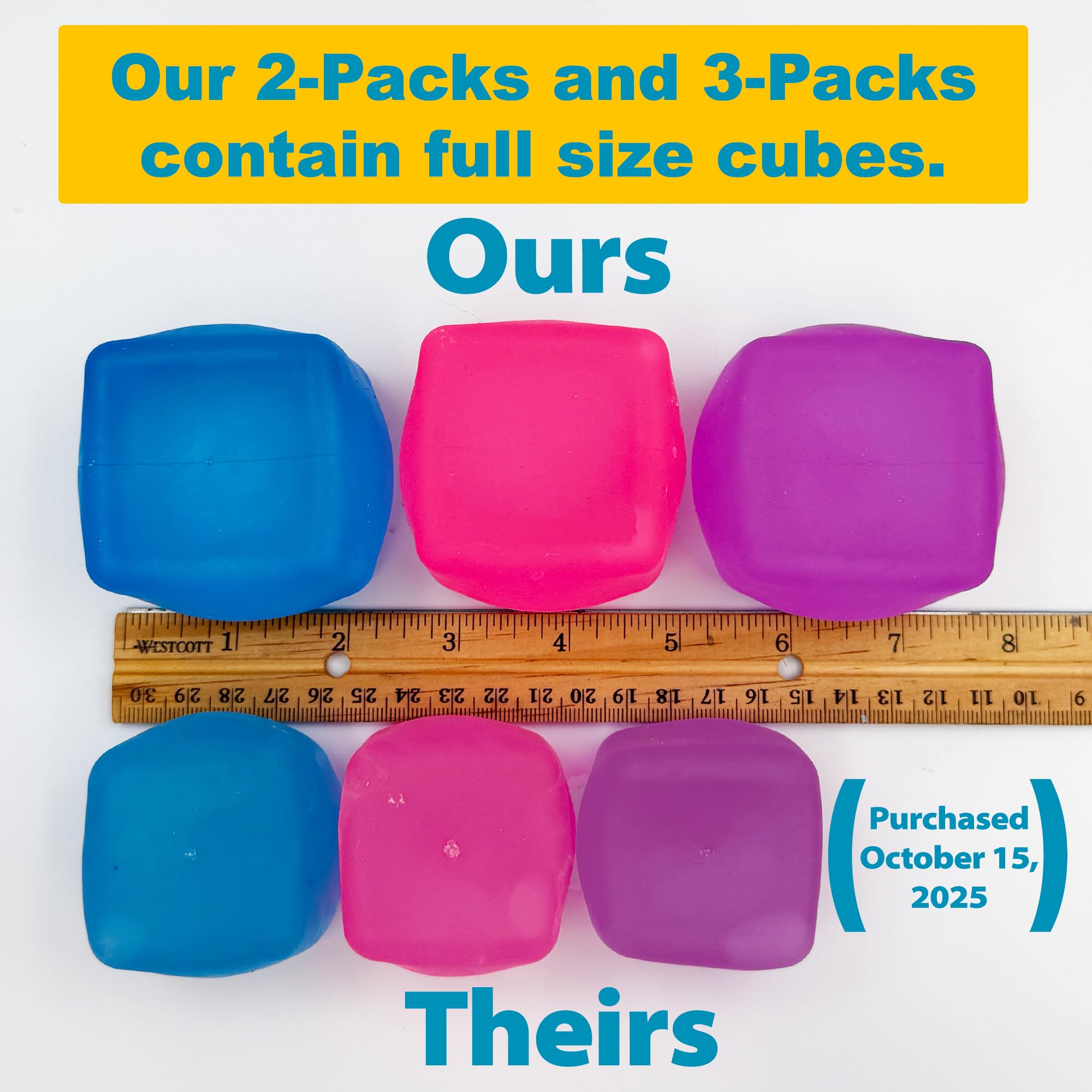Two-pack blue and purple Squeez'M Chill Cubes front view for gifting