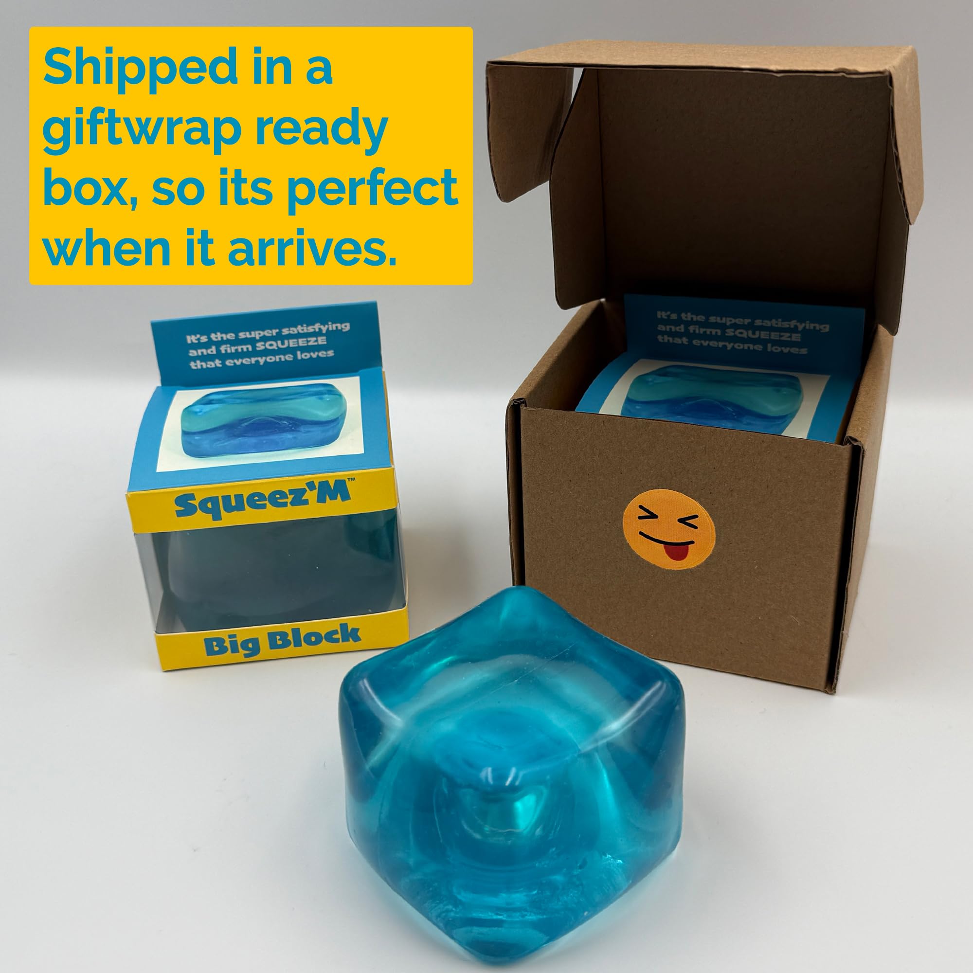 Squeez'M Premium Big Block Cube gift-ready packaging makes a thoughtful sensory gift.