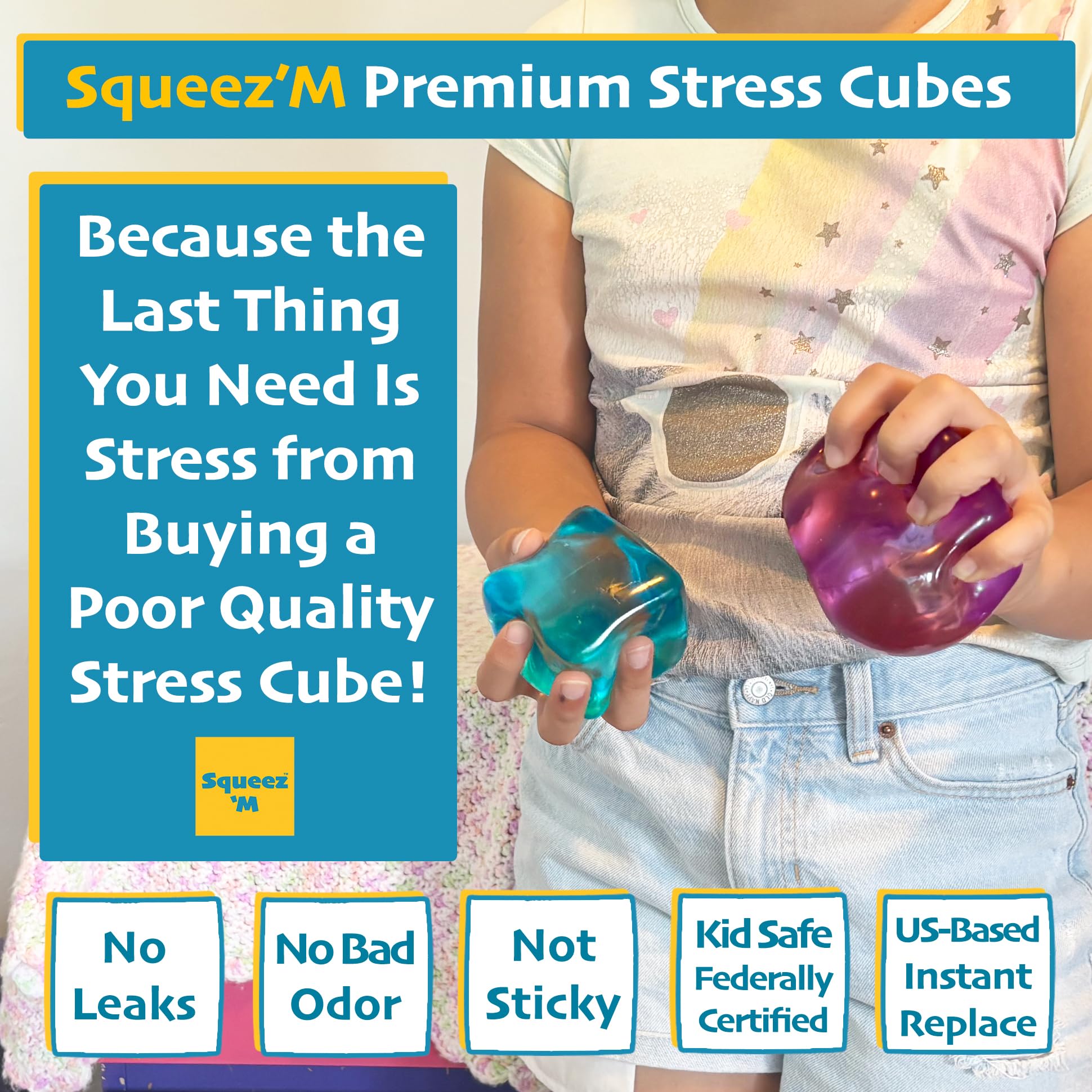 Squeez'M Premium Big Block Cube in hand, showcasing satisfying deep squish.