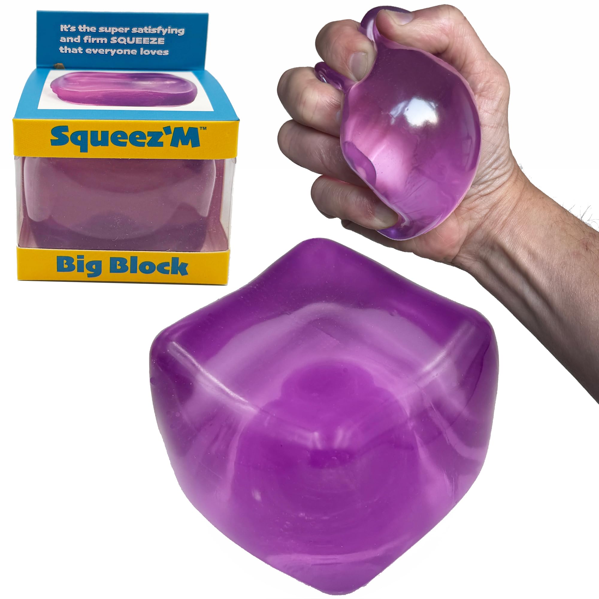 Squeez'M Premium Big Block Cube in packaging, ideal gift-ready presentation.