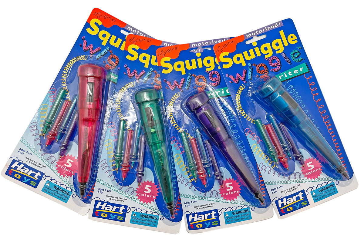 Squiggle Wiggle Writer 4-pack front view showcasing the original vibrating pen for interactive drawing