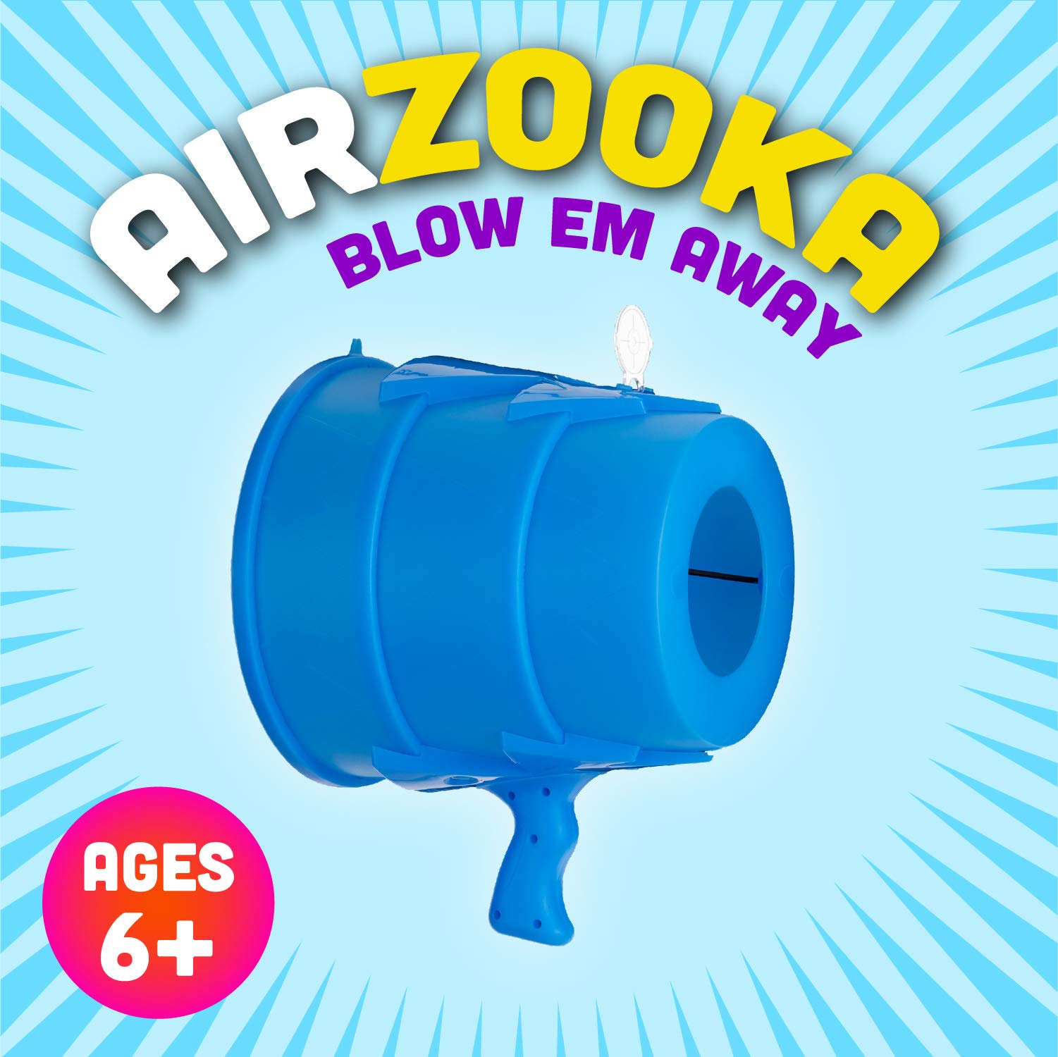 Squirrel Products AirZooka pull-release action shows off safe, battery-free shooting for stress-free amusement.