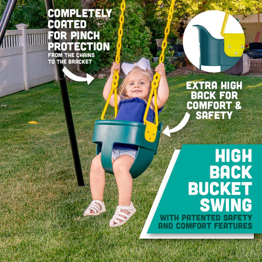 Squirrel Products toddler swing with finger grip for easy safe entry