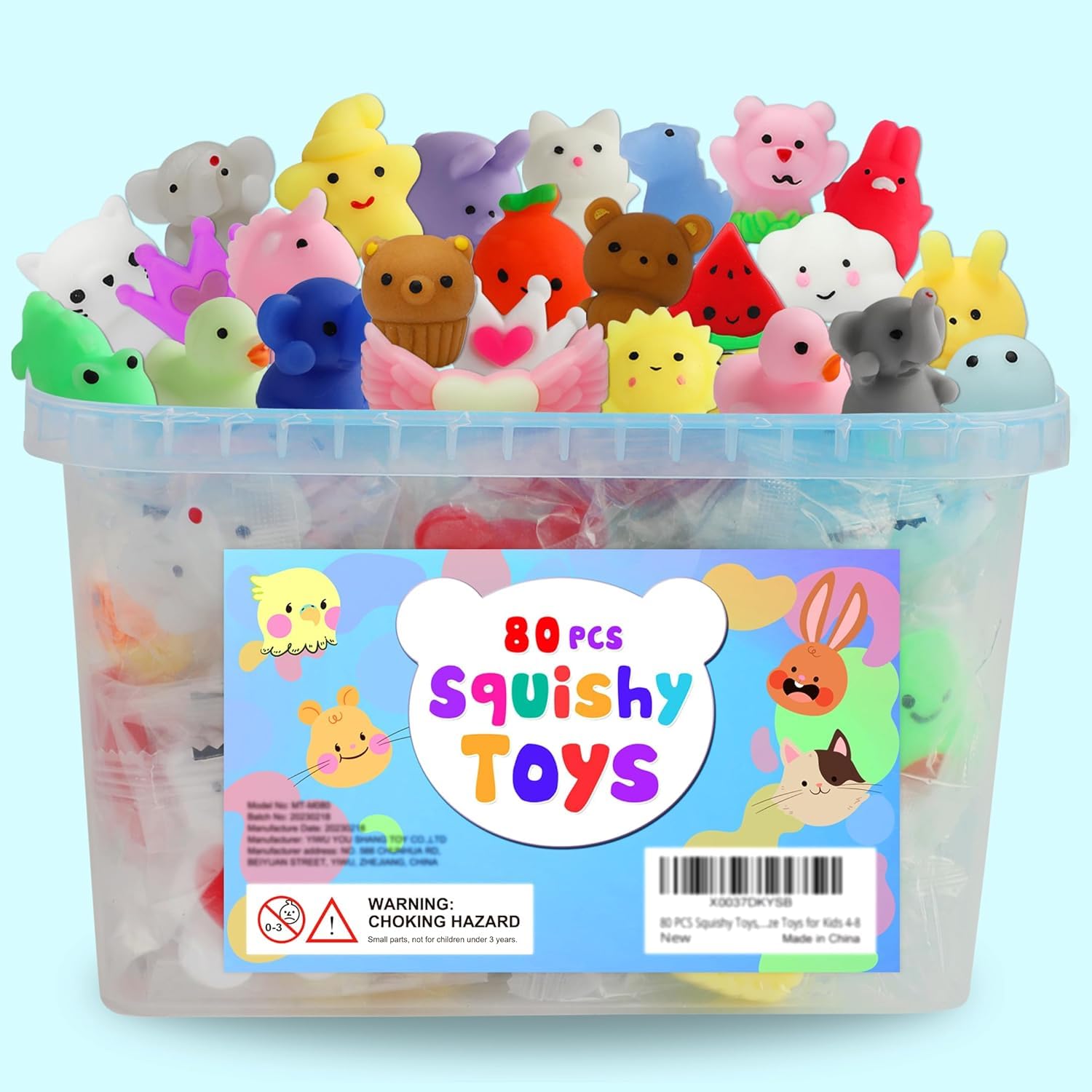 Squishiq 80 piece party favors bucket for kids playtime