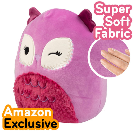 Squishmallows Aurora purple owl plush with ultra-soft fabric ideal for bedtime cuddles.