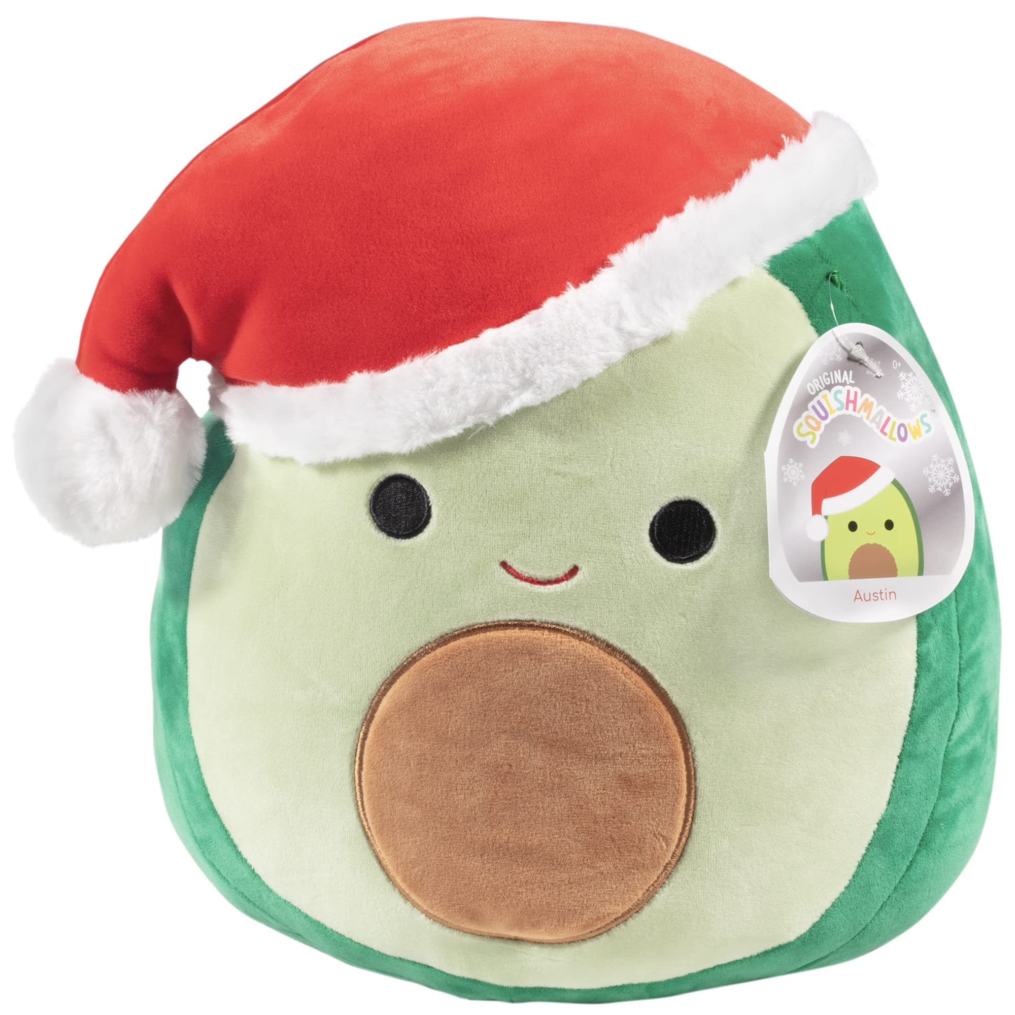 Squishmallows Austin Avocado Santa 12in front view for cozy holiday cuddles.