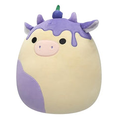Squishmallows Benito blueberry cheesecake cow back view highlights full body for hugging.
