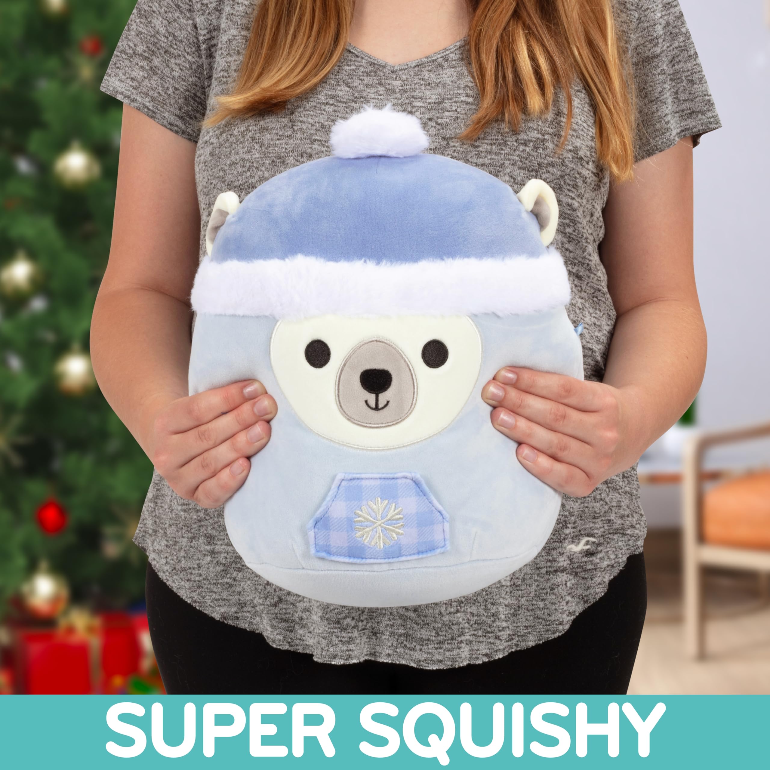 Squishmallows Brooke 10-inch polar bear plush with soft texture for hugging.