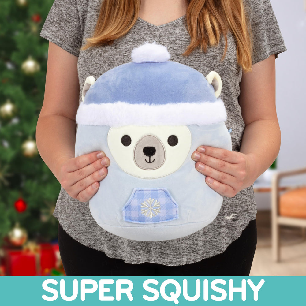 Squishmallows Brooke 10-inch polar bear plush with soft texture for hugging.