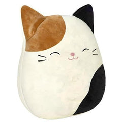 Squishmallows Cam Cat cozy pose, ideal travel companion with easy care.