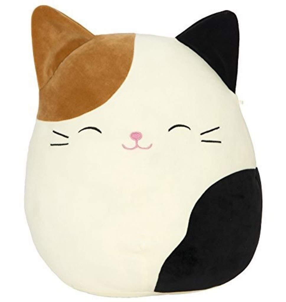 Squishmallows Cam Cat front view, a soft cuddle buddy for play or bedtime.