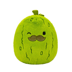 Squishmallows Charles the Green Pickle plush with mustache offers ultra-soft comfort for cuddles and travel.